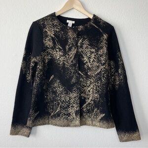 Chico's Black and Gold 100% Wool Snap Button Closure Blazer